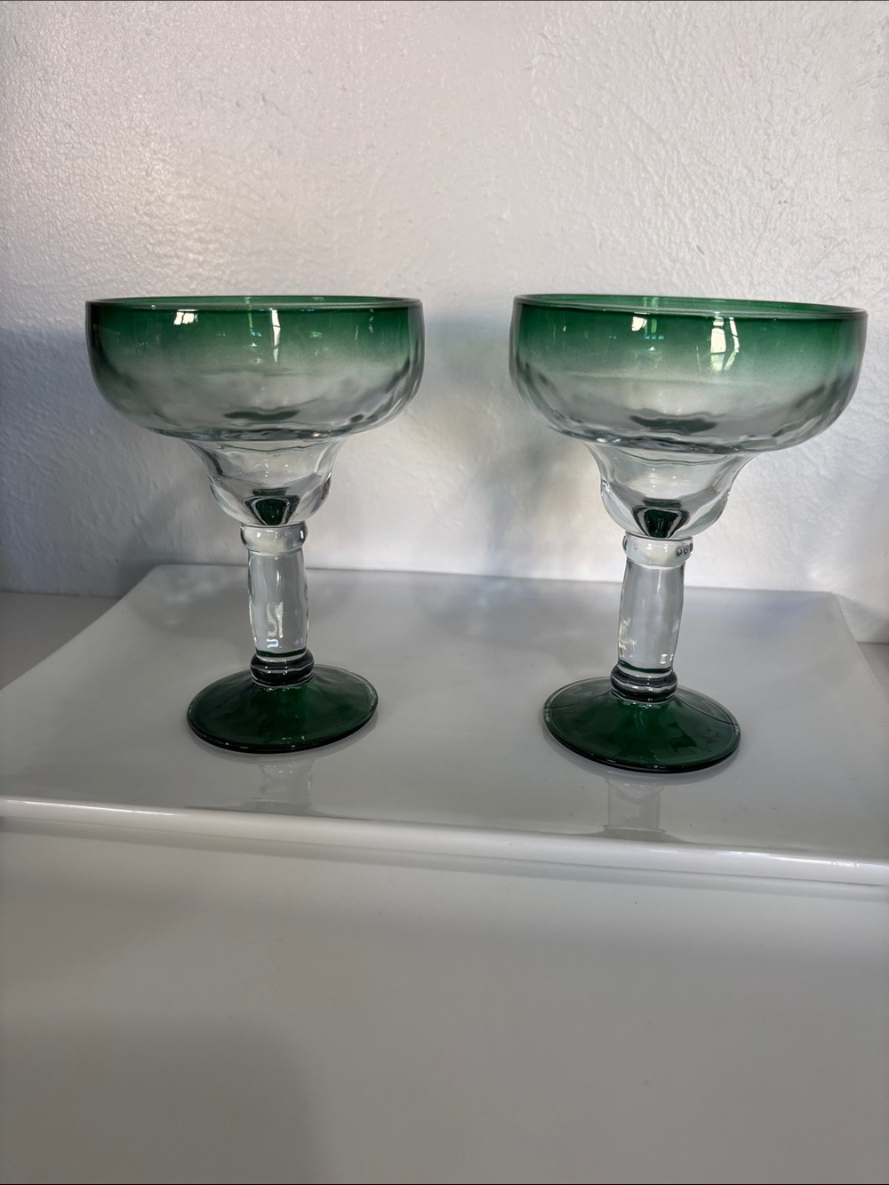 Set of 2 Green-Trim Margarita Glasses